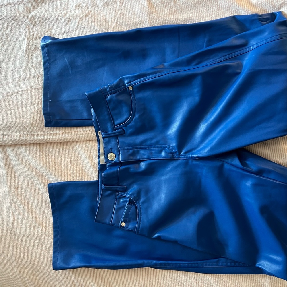 Blue leather pants